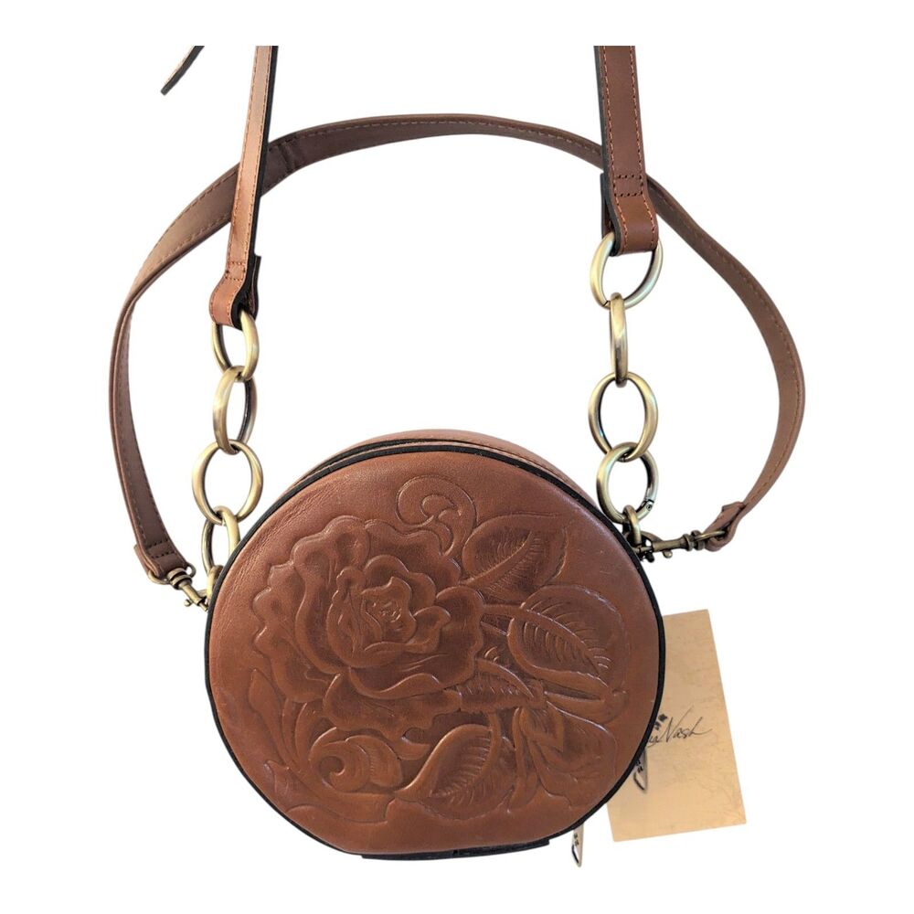 Patricia Nash Devonia Canteen Crossbody Bag 100% Leather Dual Zipper Closure New